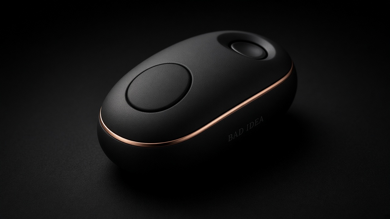Bad Idea WARN in Soft Black — quiet luxury pebble object with proud WARN control and recessed SOS